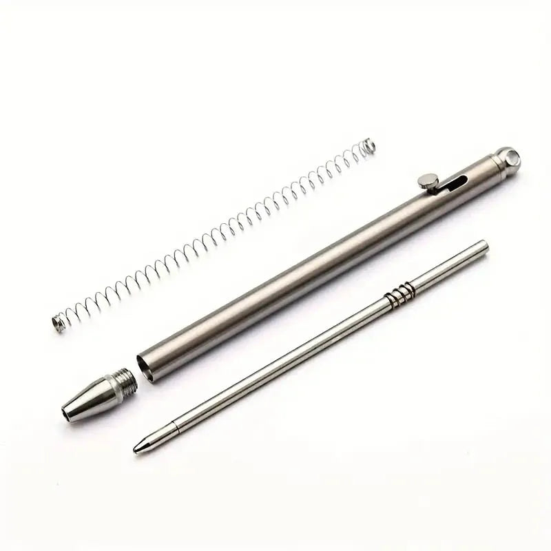 Metallic pen with a coiled spring on a white background
