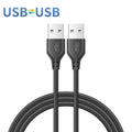 Black USB cable with metallic connectors on a white background, featuring the 'USB+USB' logo.USB A Male to Male USB 3.0/2.0 Extension Cable