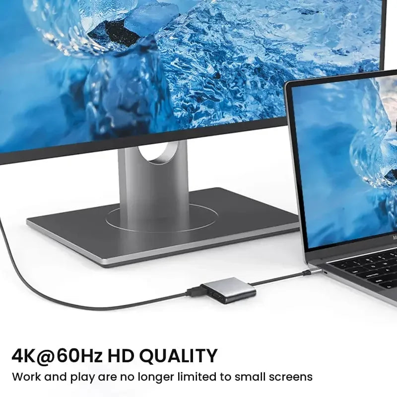 HDMI to VGA adapter with USB-C cable, featuring NIERBO branding and 4K UltraHD certification.