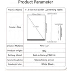 Product parameter chart for 11.5-inch Full Screen LCD Writing Tablet