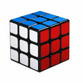 Rubik's Cube with blue, red, and white faces on a white background