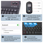 Instructions for setting up a Bluetooth keyboard and mouse on a white background