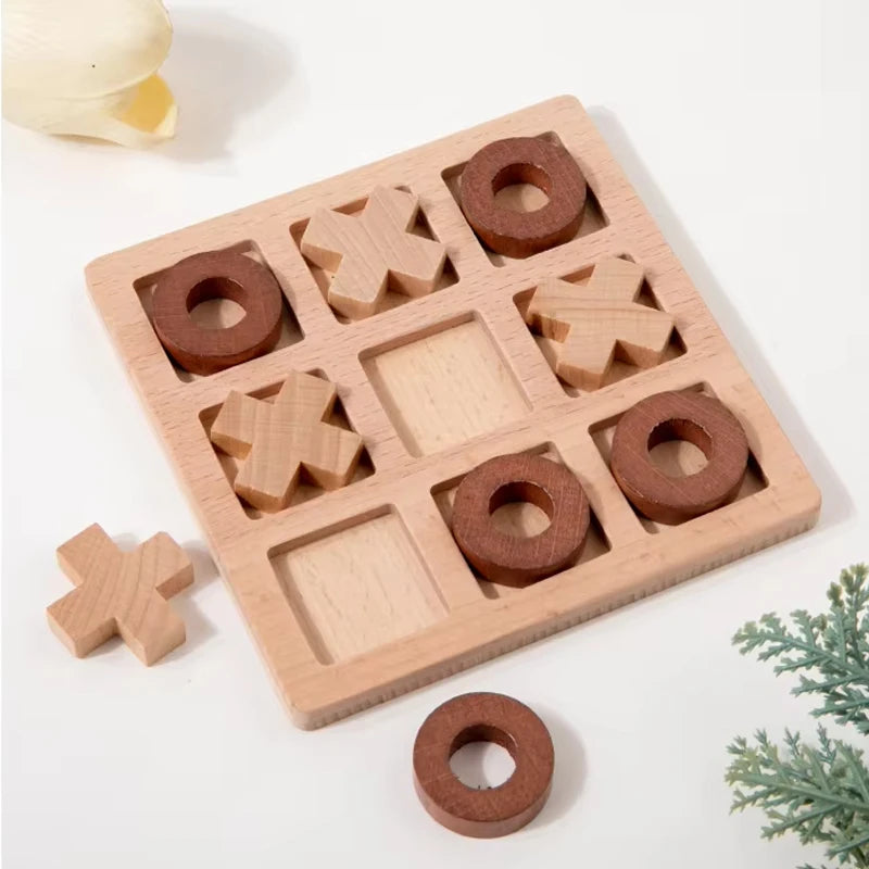 Wooden puzzle with circular pieces on a light background