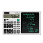 Calculator with a screen displaying mathematical equations on a white background