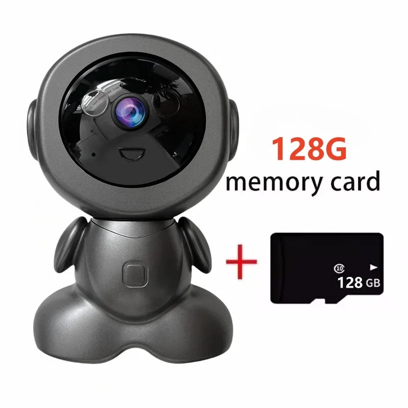 8MP WiFi PTZ Security Camera | AI Smart Tracking Robot Camera with Color Night Vision & Two-Way Audio Baby Monitor
Black camera with a 128GB memory card on a white background