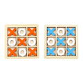 Two wooden tic-tac-toe boards with colored markers on a white background