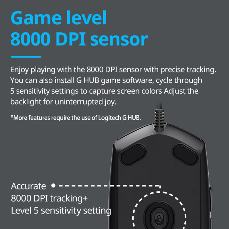 Gaming mouse with 8000 DPI sensor on a gray background