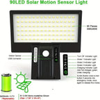 Solar Security Flood Light Outdoor Waterproof Motion Sensor – 90 LED 4 Modes Wall Light for Garden & Yard