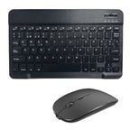 Black wireless keyboard and mouse set on a white background
