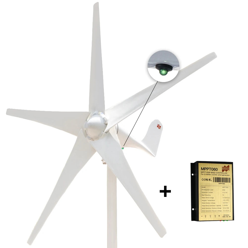 White wind turbine with a battery pack labeled 'MPP7060' on a white background