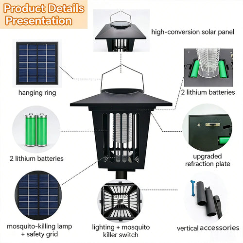 Solar-Powered Bug Zapper Lamp – Waterproof UV Mosquito & Insect Killer for Patio, Garden, Camping & Home