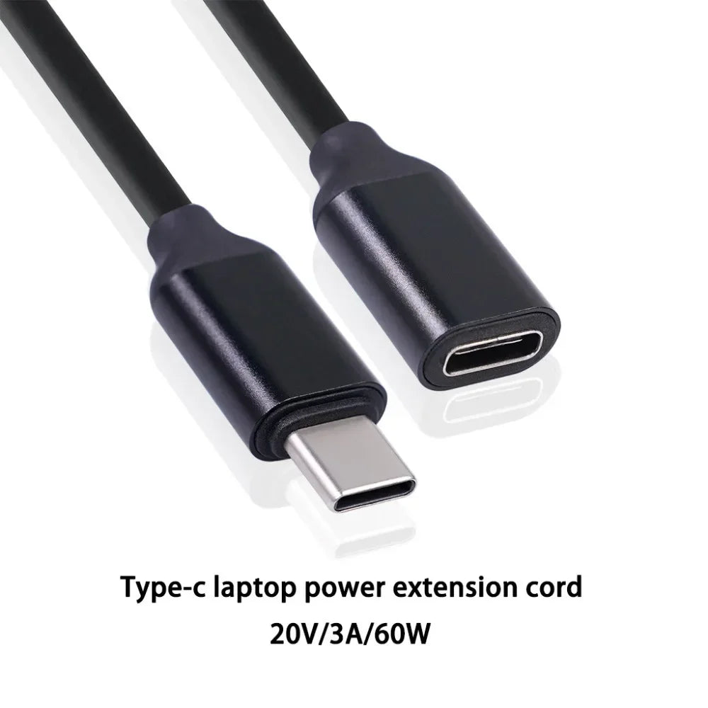 Type-C laptop power extension cord on a white background