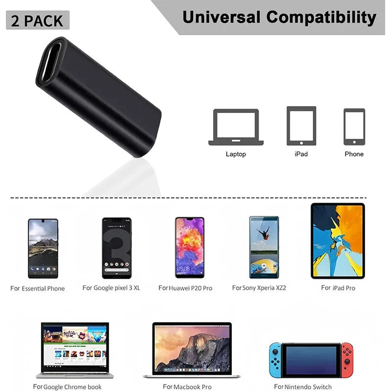 USB-C Female to Female Adapter | 10Gbps USB-C 3.1 Coupler | Type-C Extension Connector for Phone, Tablet & Laptop