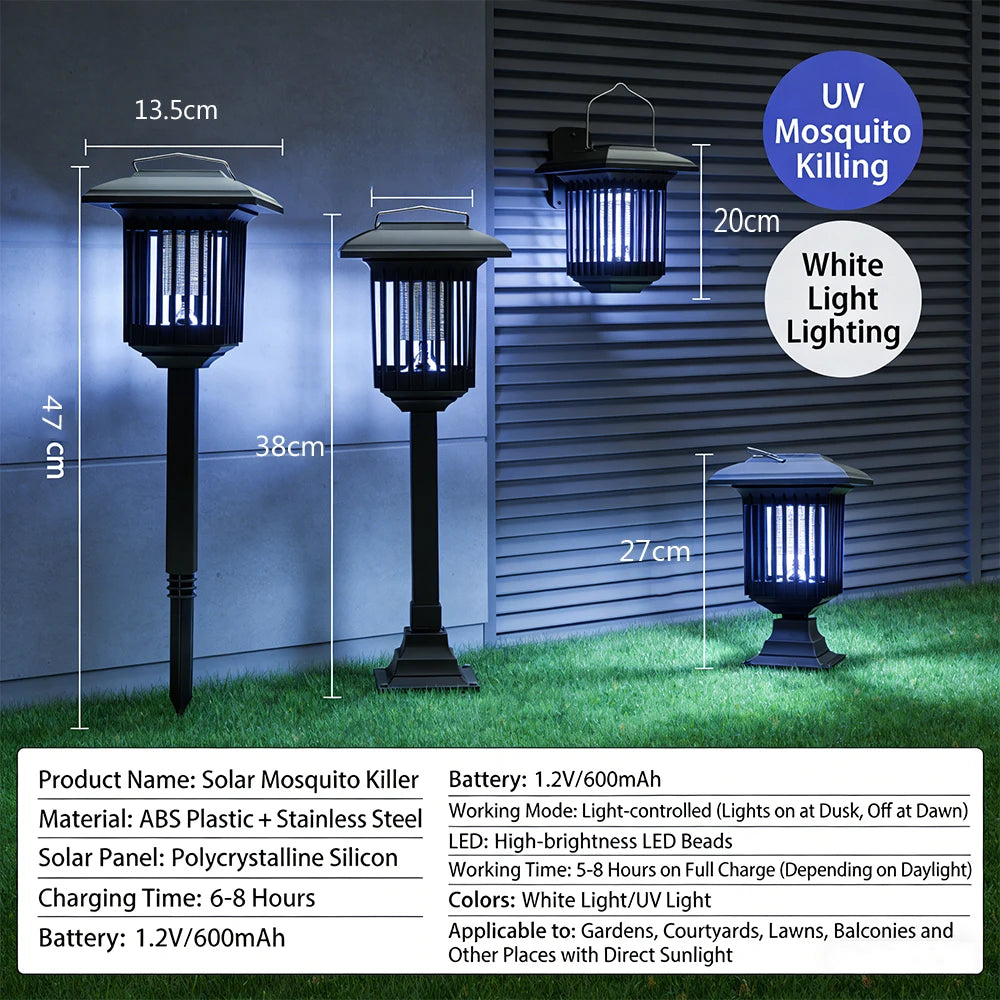 Solar-Powered Bug Zapper Lamp – Waterproof UV Mosquito & Insect Killer for Patio, Garden, Camping & Home