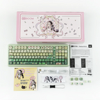 Keyboard set with packaging and accessories on a white background