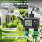Digital irrigation timer with outdoor garden background
