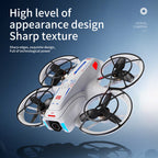 White drone with black propellers on a blue gradient background