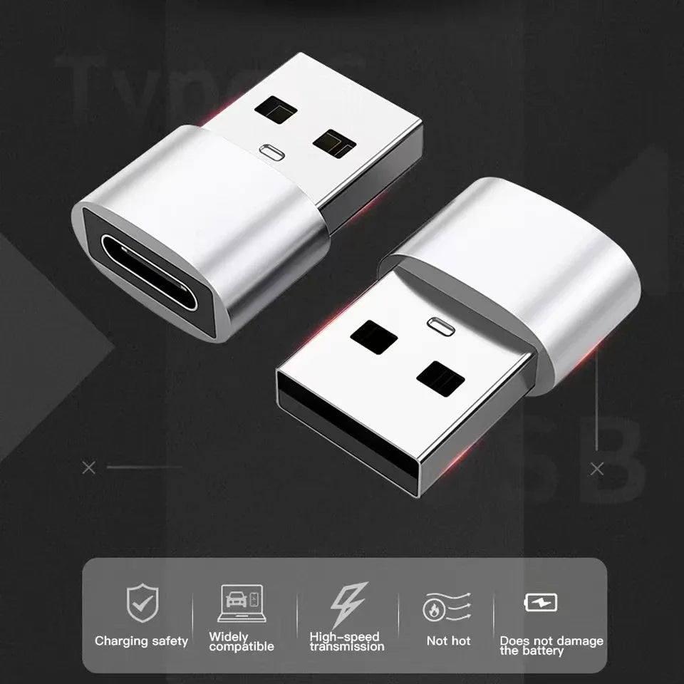 Two USB adapters on a dark background with text indicating features.