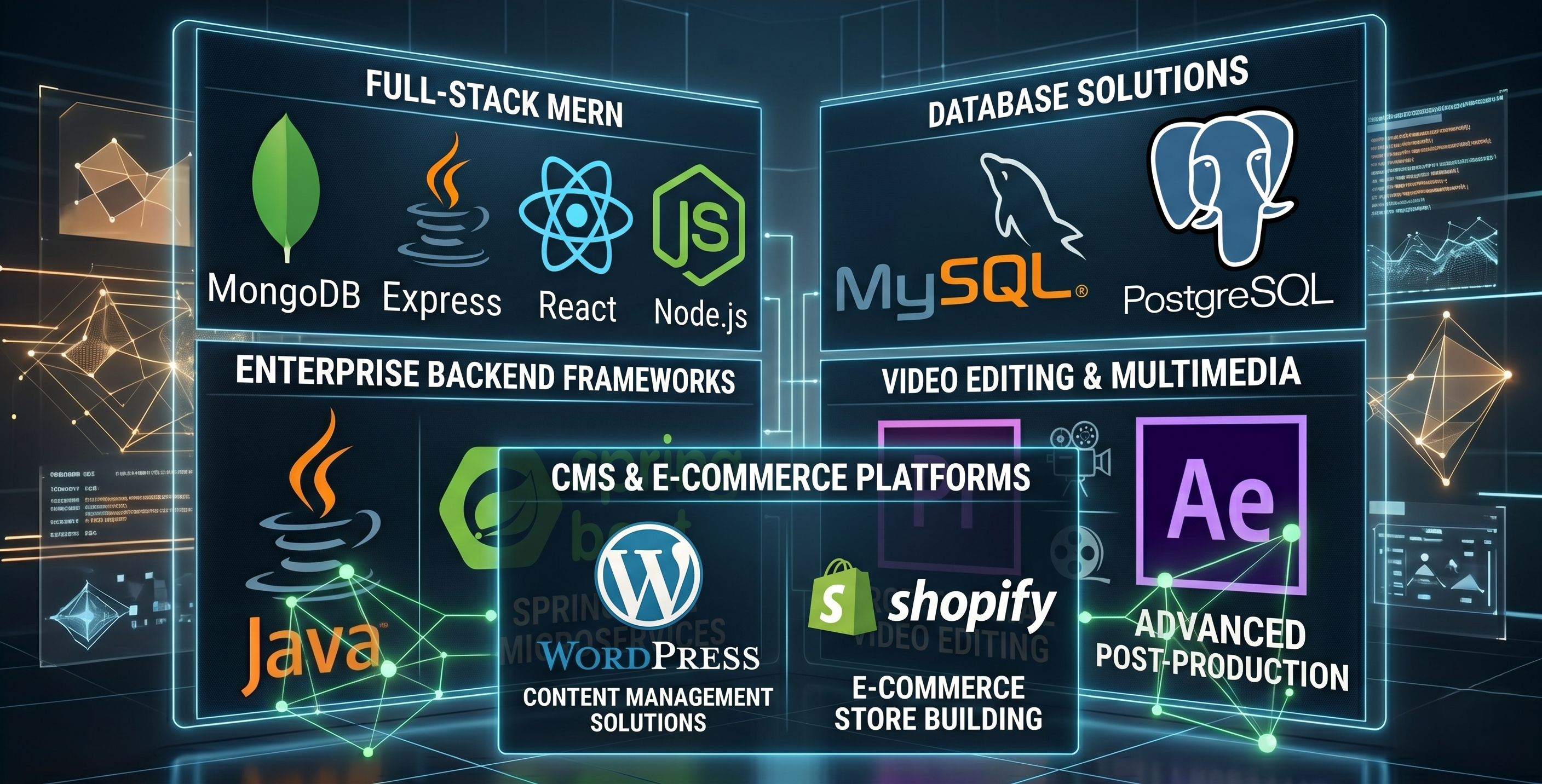 Explore the Zexenta Tech Stack featuring modern software development tools, programming languages, cloud computing platforms, AI technologies, DevOps solutions, databases, web development frameworks, mobile app technologies, cybersecurity tools, APIs, and scalable digital solutions powering innovative applications and business growth.
